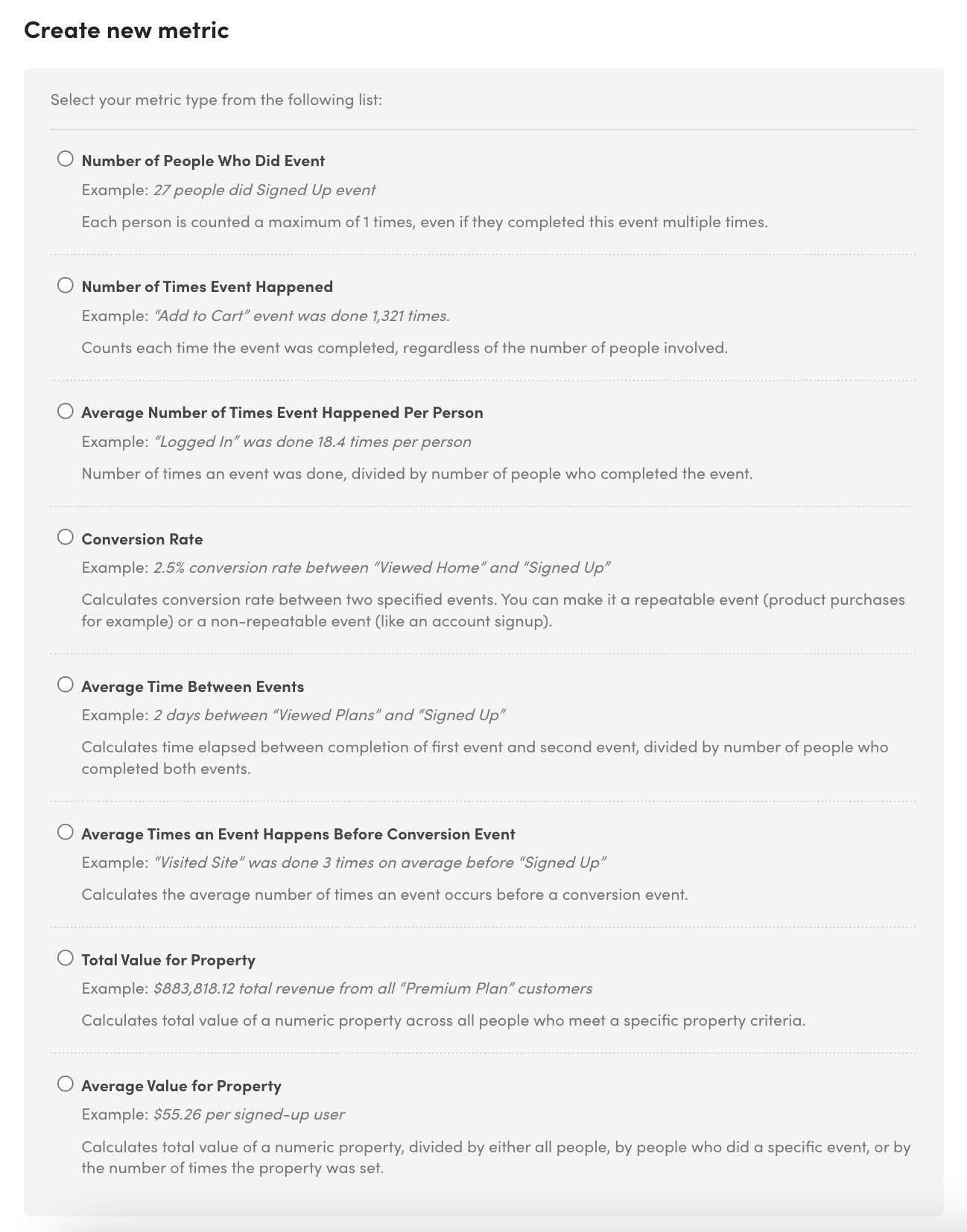 Create and configure custom metrics with flexible segmentation options
